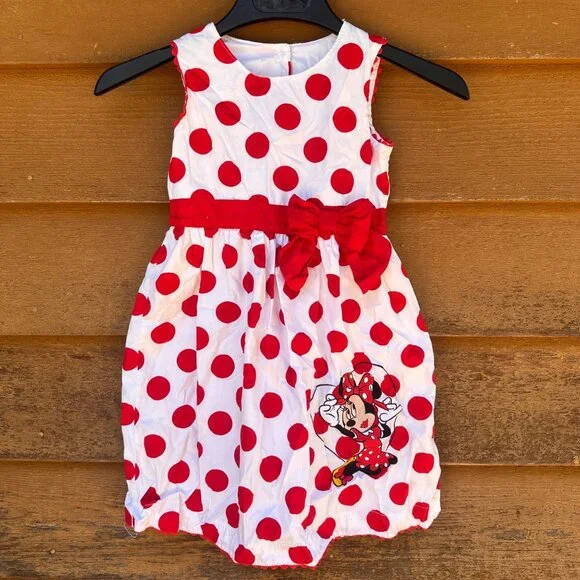 Disney Parks Minnie Mouse Polka Dot Dress Girls Size S Red & White - Picture 1 of 9
